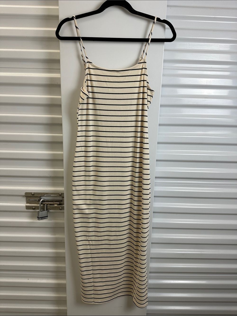 GILLI Stripe Cream and Black Spaghetti Strap Maxi Dress